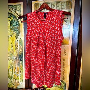 Saint Tropez West - Red Sleeveless Sheer Sailboat Blouse - Womens Medium